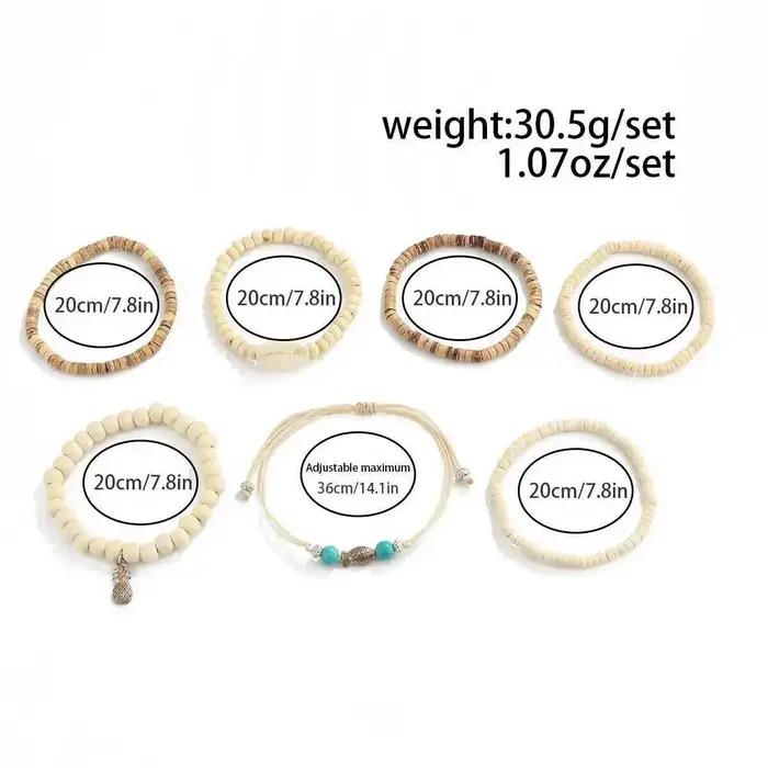 Bracelets vintage multicouches en perles de bois avec breloques en forme de poisson et d'ananas pour homme style bohème occasions spéciales