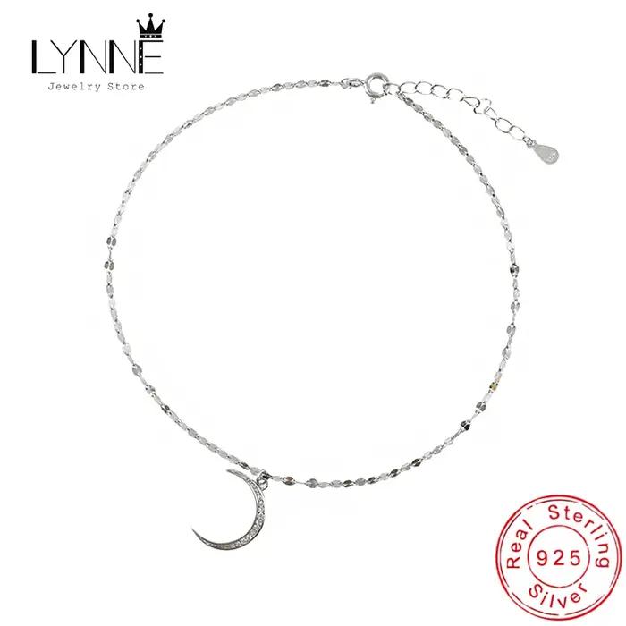 LYNNE 925 bijoux en argent Sterling exquis lune Zircon pendentifs bracelets de cheville femmes mode cadeau brillant plage pied chaîne PS-10010