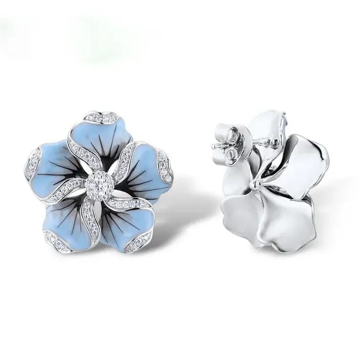 Boucles d'oreilles en argent sterling 925 serties de zirconium blanc en forme de fleur romantique pour femme occasions spéciales mariage engagement soirée festive