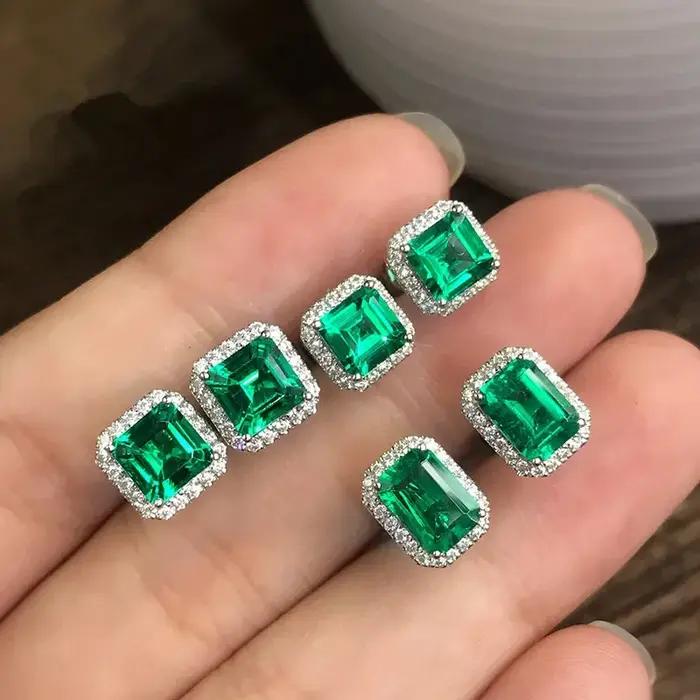 Mignon carré femme émeraude cristal vert boucles d'oreilles mode 925 en argent Sterling