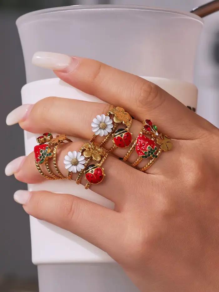 Bagues marguerite mignonnes pour femmes, étanche, en acier inoxydable plaqué or, belle bague, accessoires de bijoux quotidiens