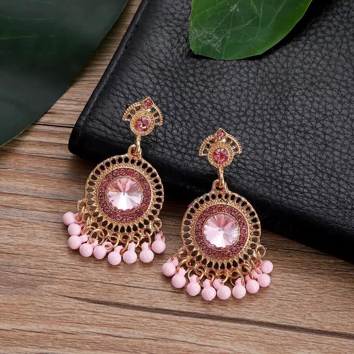 Boucles d'oreilles ethniques rondes en clip pour femme accessoires de bijoux indiens vintage or pompon cadeau de mariage occasions spéciales