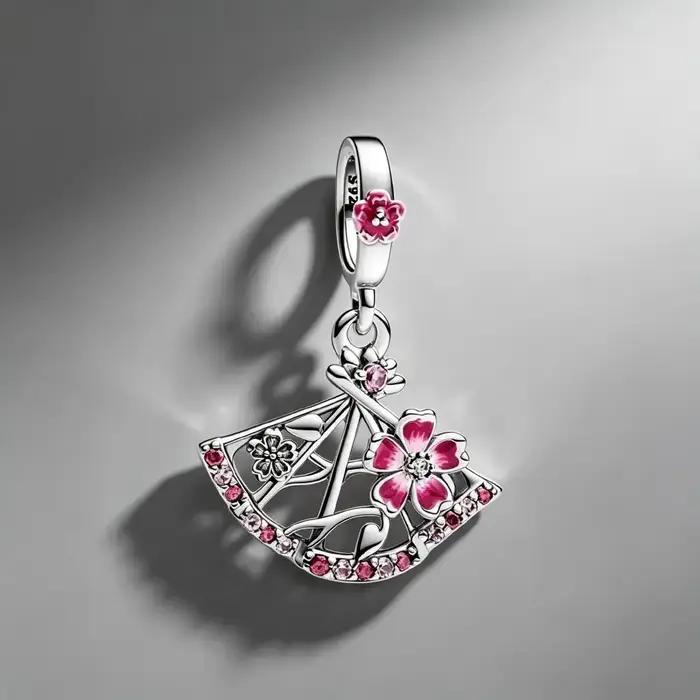 Breloque Fleur Rose en Argent 925 pour Bracelet