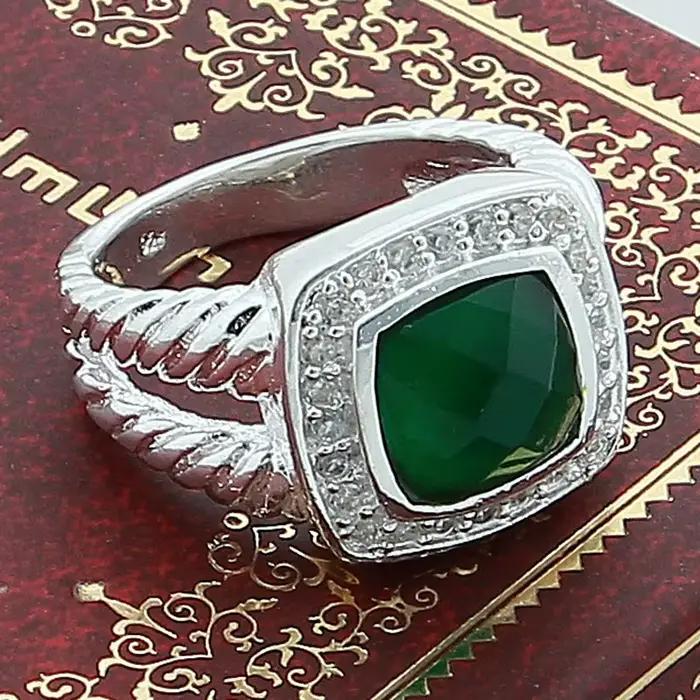 Magnifique bague carrée en argent Sterling 925 avec zircone émeraude