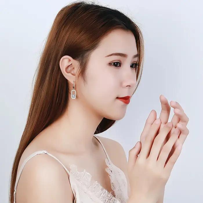 Boucles d'oreilles géométriques carrées en argent Sterling 925