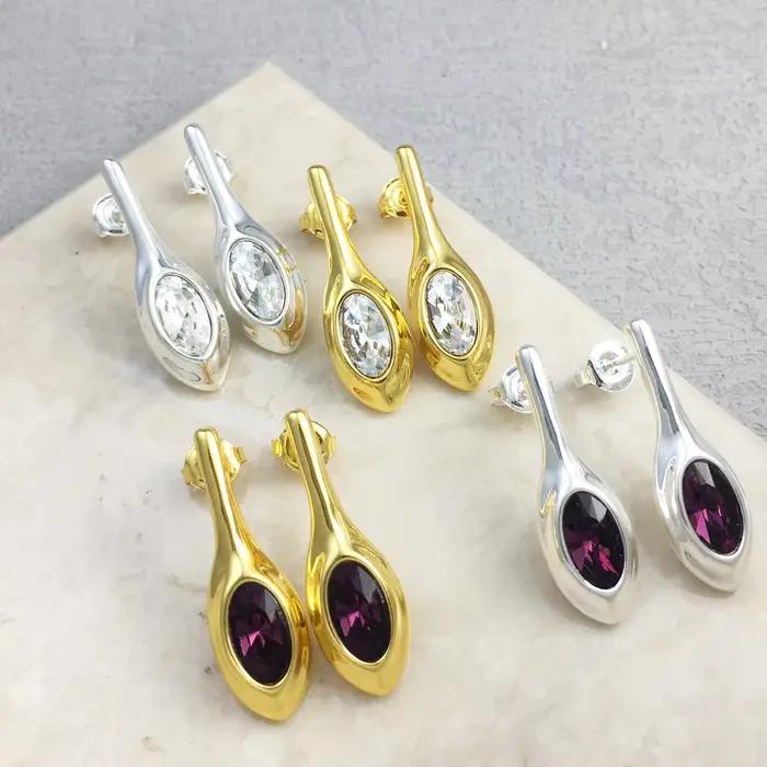 Boucles d'oreilles géométriques en cristal coloré or argent