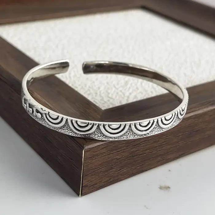 Bracelet rétro en argent Sterling 100% massif 925 pour femmes et hommes