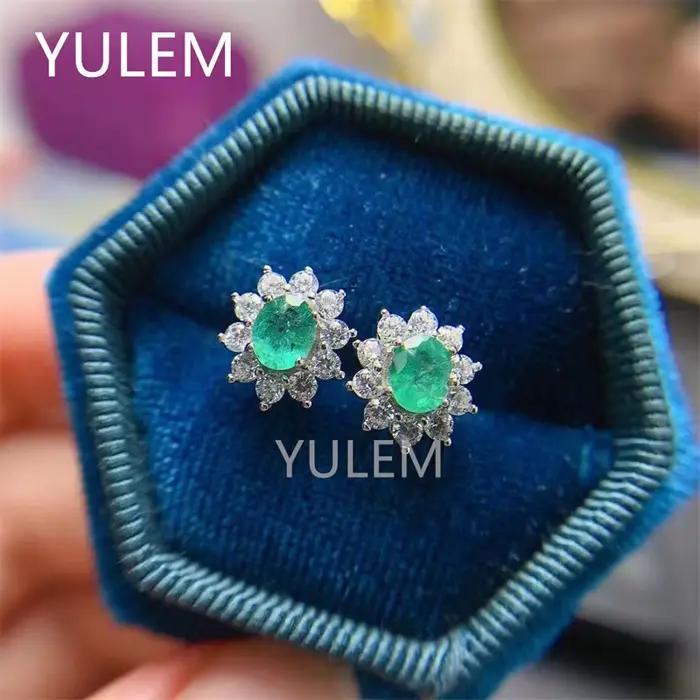 Boucles d'oreilles en émeraude naturelle fine pour femmes