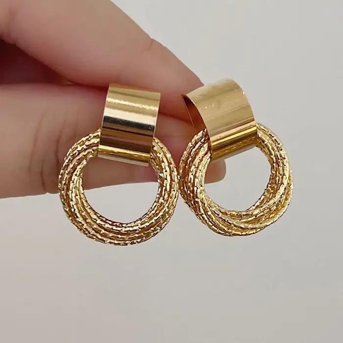 Boucles d'oreilles pendantes rondes en métal vintage pour femmes