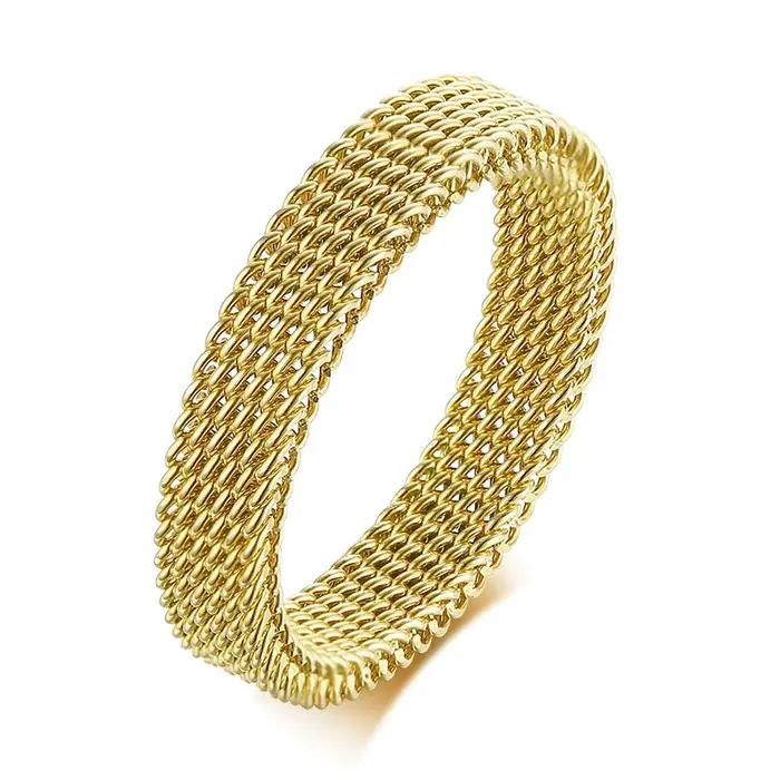 Bande en maille d'acier inoxydable moderne pour hommes et femmes, anneau en maille, bijoux
