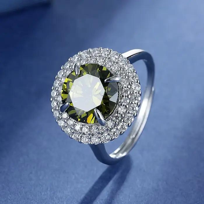 Bague péridot vert pour femmes, nouvelle mode, ronde, pierres précieuses, Zircon, anneaux réglables,