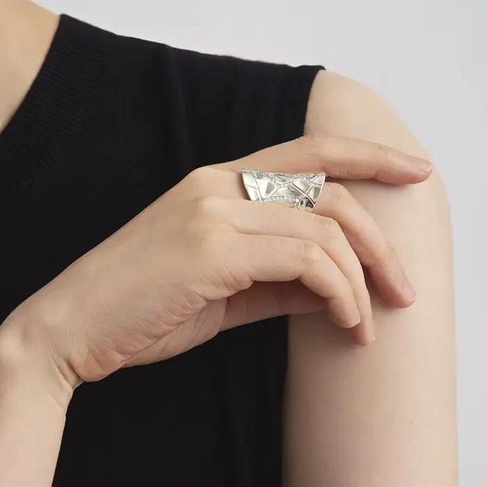 Bague rétro en argent uni pour femmes, méthode traditionnelle, bague géométrique irrégulière en argent 925, bijoux cadeau d'anniversaire pour fête