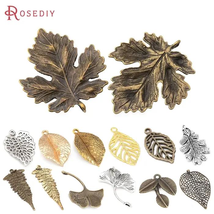 Pendentifs breloques feuilles vintage en alliage de zinc couleur or antique pour fabrication de bijoux diy accessoires colliers boucles doreilles occasions spéciales