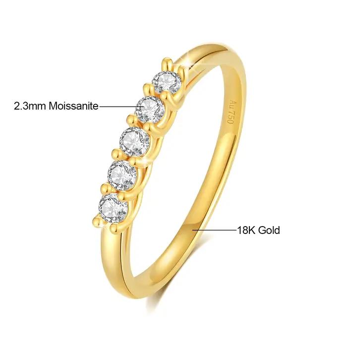Bague en or véritable 18 carats avec diamant Moissanite pour hommes et femmes, bague en or 18 carats, cadeau de fiançailles de mariage, haute joaillerie, AU750, 100%