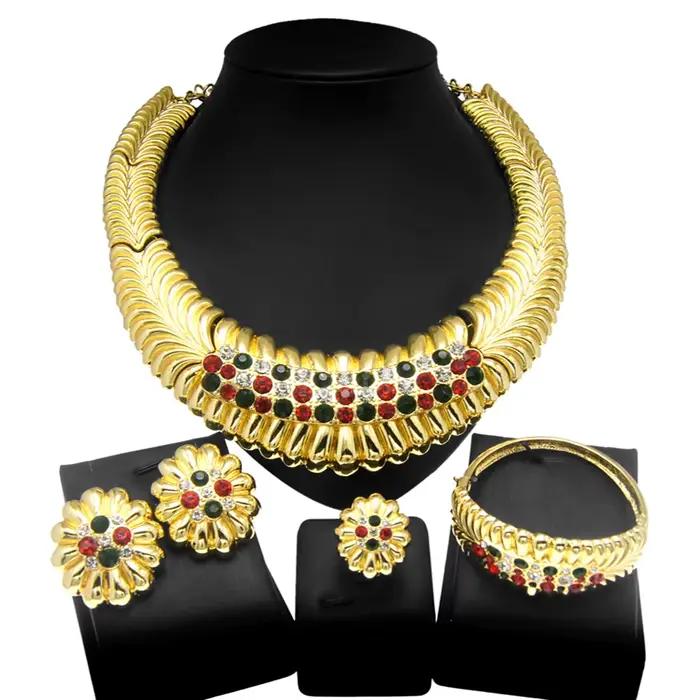 Ensembles de bijoux exagérés dorés pour femmes, collier en biscuits champagne fumant, bijoux de fiançailles de luxe