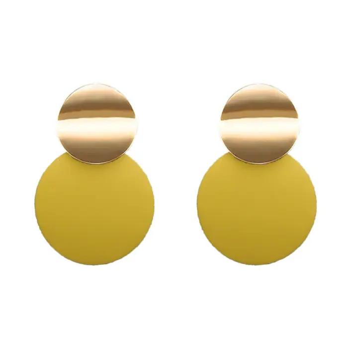 Boucle d'oreille ronde en métal noir à la mode pour femmes couleur or brillant lisse goutte