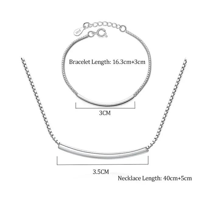 ANENJERY Dainty 925 en argent Sterling Tube incurvé collier + Bracelet ensembles de bijoux pour les femmes soeur