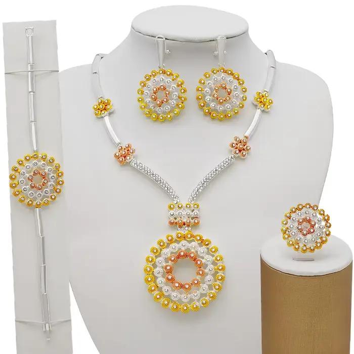 Ensemble de bijoux en alliage de cuivre finition or pour femmes occassions spéciales soirée élégante mariage festive