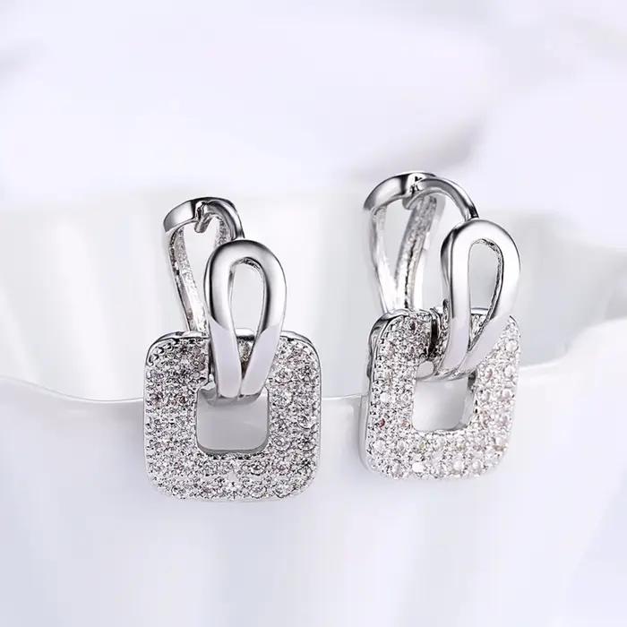 Lekani 2019 Unique forme carrée Piercing Huggie cerceau boucle d'oreille pour les femmes argent/or 2 couleurs