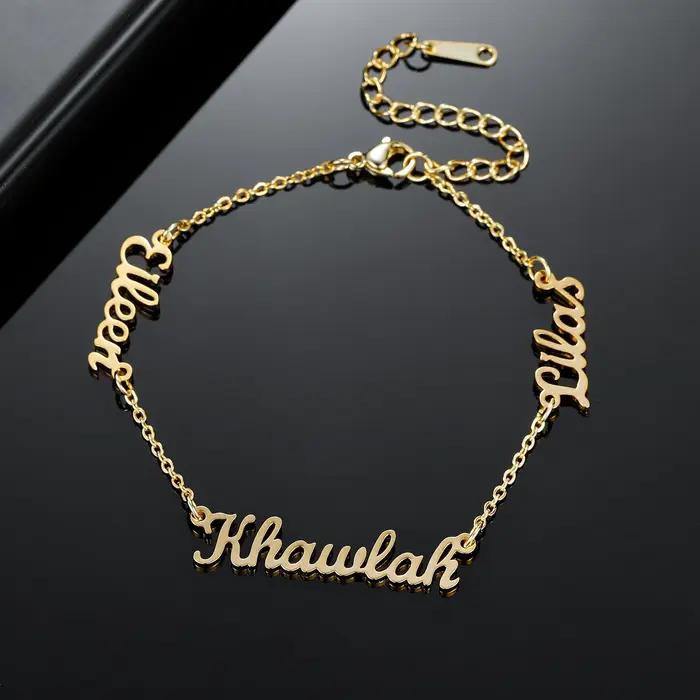 Bracelet personnalisé avec trois noms pour femme en acier inoxydable doré, cadeau d'amour pour occasions spéciales comme anniversaire, fiançailles et Noël