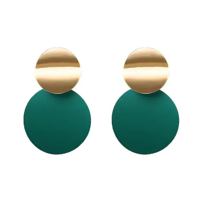 Boucle d'oreille ronde en métal noir à la mode pour femmes couleur or brillant lisse goutte
