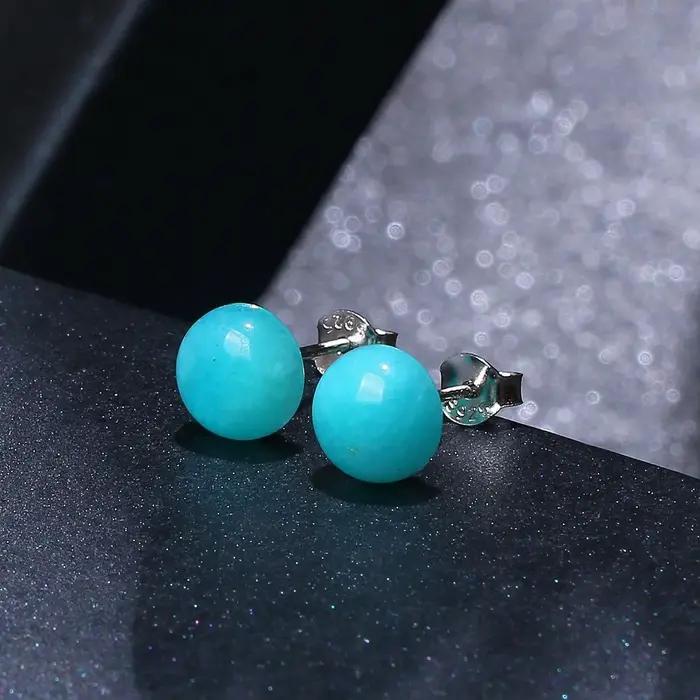 Boucles d'oreilles en pierre d'amazonite naturelle en argent sterling pour femmes, occasion d'engagement, design simple et luxueux, choix de couleur