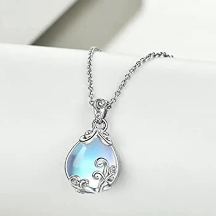Collier pendentif en pierre d'opale simulée pour femme, bijou moderne avec chaîne O et pendentif géométrique pour occasions spéciales et mariage
