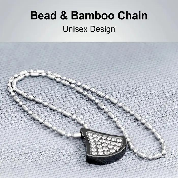 Collier pendentif éventail en acier inoxydable 316L plaqué PVD noir avec incrustation pavé de zirconium pour homme et femme occasions spéciales