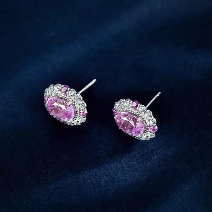 Fine Jewelry Boucles d'oreilles en argent sterling 925 scintillant avec saphir rose Padparadscha taille ovale et