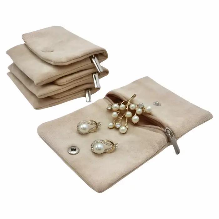Sac à bijoux en velours à fermeture éclair à pression, sac de rangement pour bracelets, colliers, boucles d'oreilles, pochette d'emballage cadeau pour femmes, organisateur de bijoux