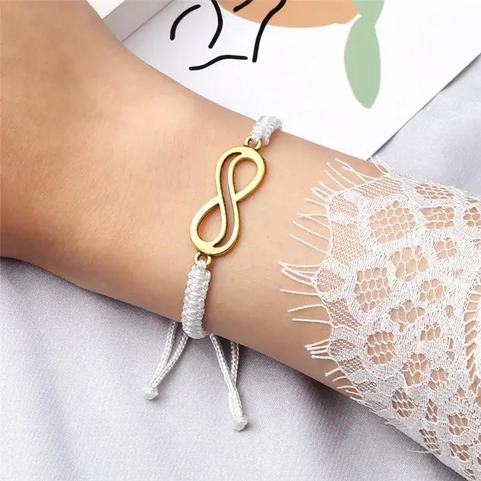 Bracelet Infinity tressé réglable pour couples, hommes et femmes, fait main, avec breloques, bijou de mode et décontraction pour mariage, engagement, fête et anniversaire