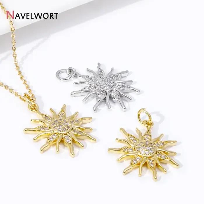 Pendentif en laiton plaqué or 18 carats avec breloques soleil en Zircon pour la création de bijoux DIY pour femmes occasions spéciales