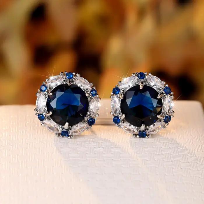 Boucles d'oreilles rondes en pierre bleu Royal pour femmes