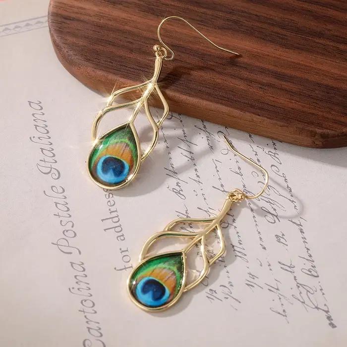 Boucles d'oreilles en plumes de paon, bijoux d'amoureux des animaux