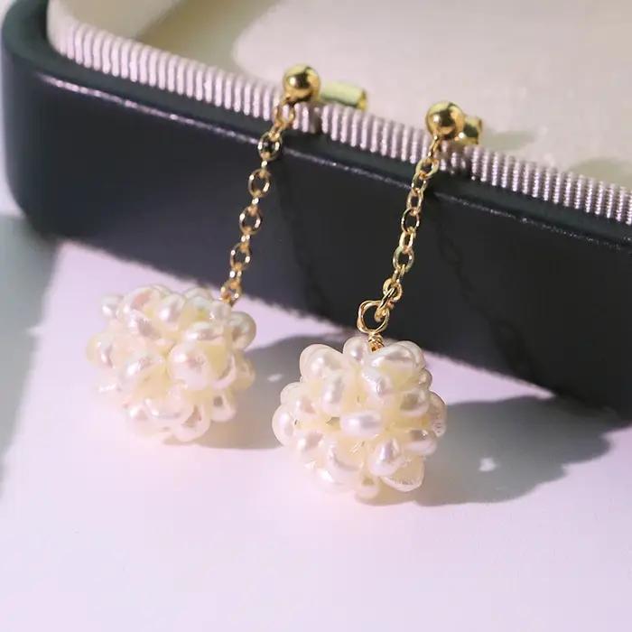 Boucles d'oreilles boule de perles naturelles blanches, nouveau Design luxueux de haute qualité, cad