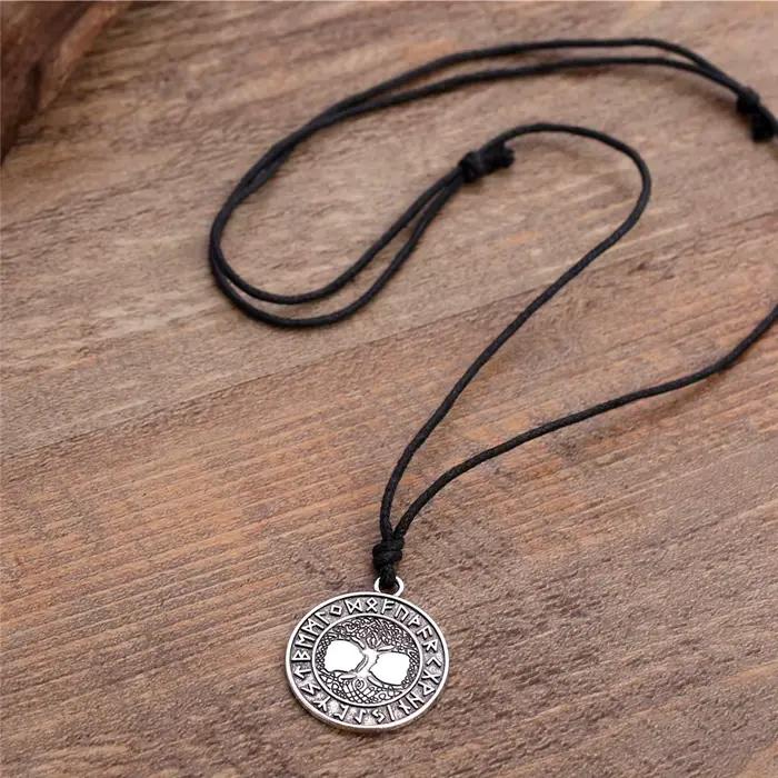 Teamer–collier homme collier rond Wicca pour hommes, pendentif de sceau, cordon de cire, chaîne à maillons, style nordique Viking, Runes, arbre de vie, bijoux cadeaux bijoux homme