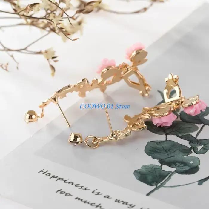 Boucle d'oreille Rose F19D, manchette élégante, fleur, Piercing, pour femmes, cadeau