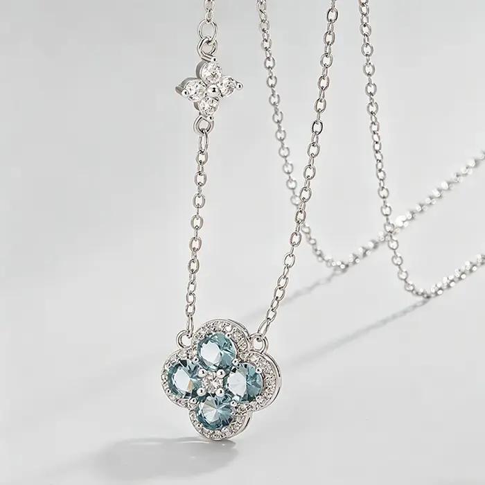 Collier pendentif trèfle à quatre feuilles porte-bonheur en argent sterling 925 pour femme