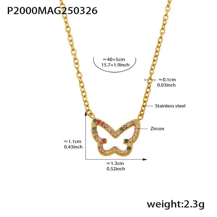 Collier papillon pour femme avec zircon incrusté