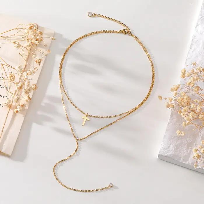 Collier chaîne croisée Double couche pour femmes