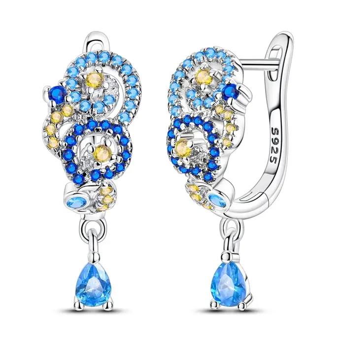 Boucles d'oreilles Van Gogh en argent Sterling 925, nuit étoilée, goutte d'eau en Zirconium pour femmes, bijoux cadeaux d'anniversaire de mariage