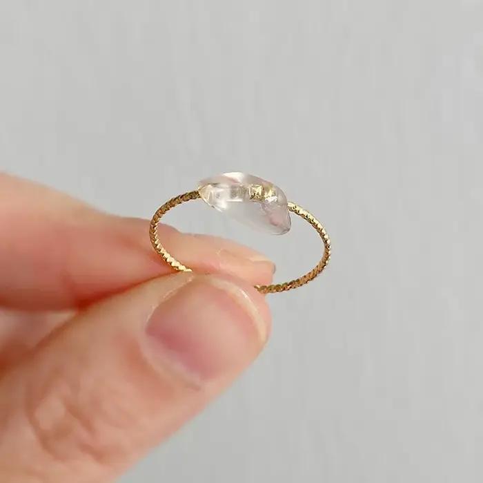 Bagues en pierre naturelle, perles, cristal minimaliste, améthystes, Lapis Lazuli, couleur or, gemme