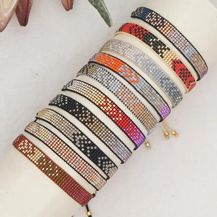 Bracelet perlé tissé à la main dégradé mode simplicité motif bohême réglable unisexe boule de riz