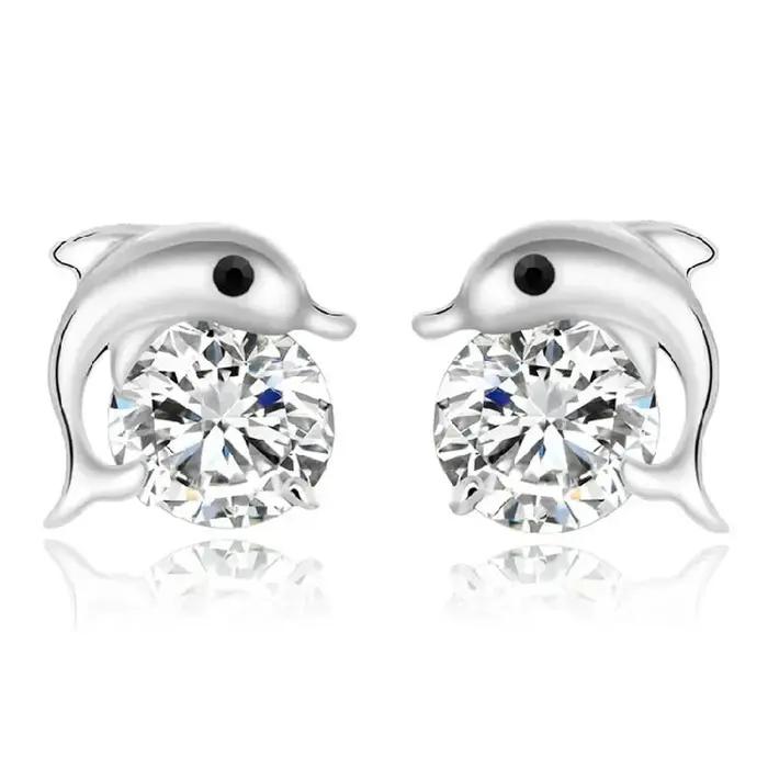 Ensemble de collier et boucles d'oreilles en forme de dauphin en argent Sterling S925