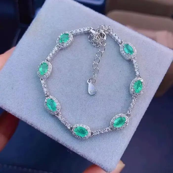 Bijoux fins en argent Sterling 925 incrusté de pierres précieuses, Bracelet de luxe Vintage en émera