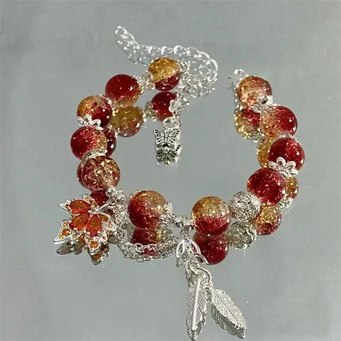 Bracelet rétro en perles de cristal rouge pour femmes