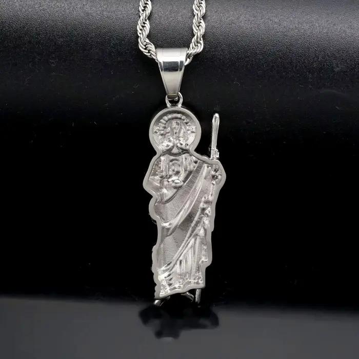Pendentif Collier Saint Jude Thaddeus avec Strass en Acier Inoxydable pour Hommes et Femmes Occasions Spéciales Hiphop Rock
