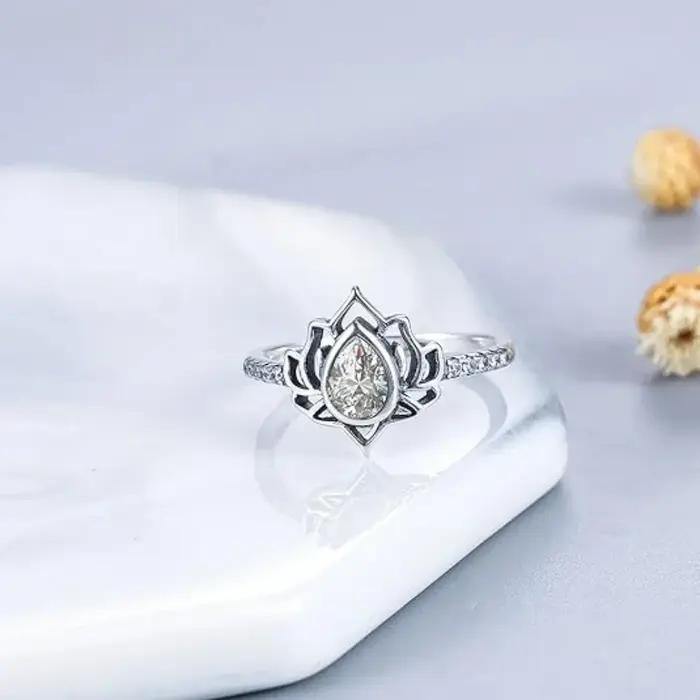 YILUOCD 925 Thai argent anneaux réglables pour les femmes fleur de Lotus coloré Zircon anneau Boho femme bijoux fins cadeau