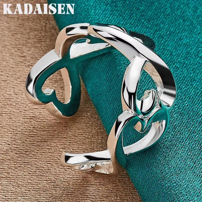 Bague en argent Sterling 925 en forme de cœur pour femmes
