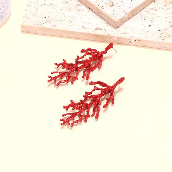 Boucles d'Oreilles Exquises en Émail Rouge et Corail pour Femmes Style Océan et Bohème Occasions Spéciales
